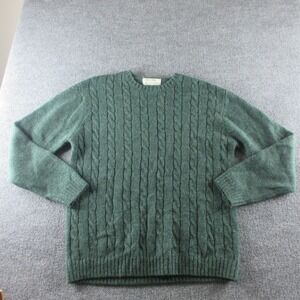 Line Of Trade Sweater Mens XL Green 100% Shetland Wool Cable Knit Pullover